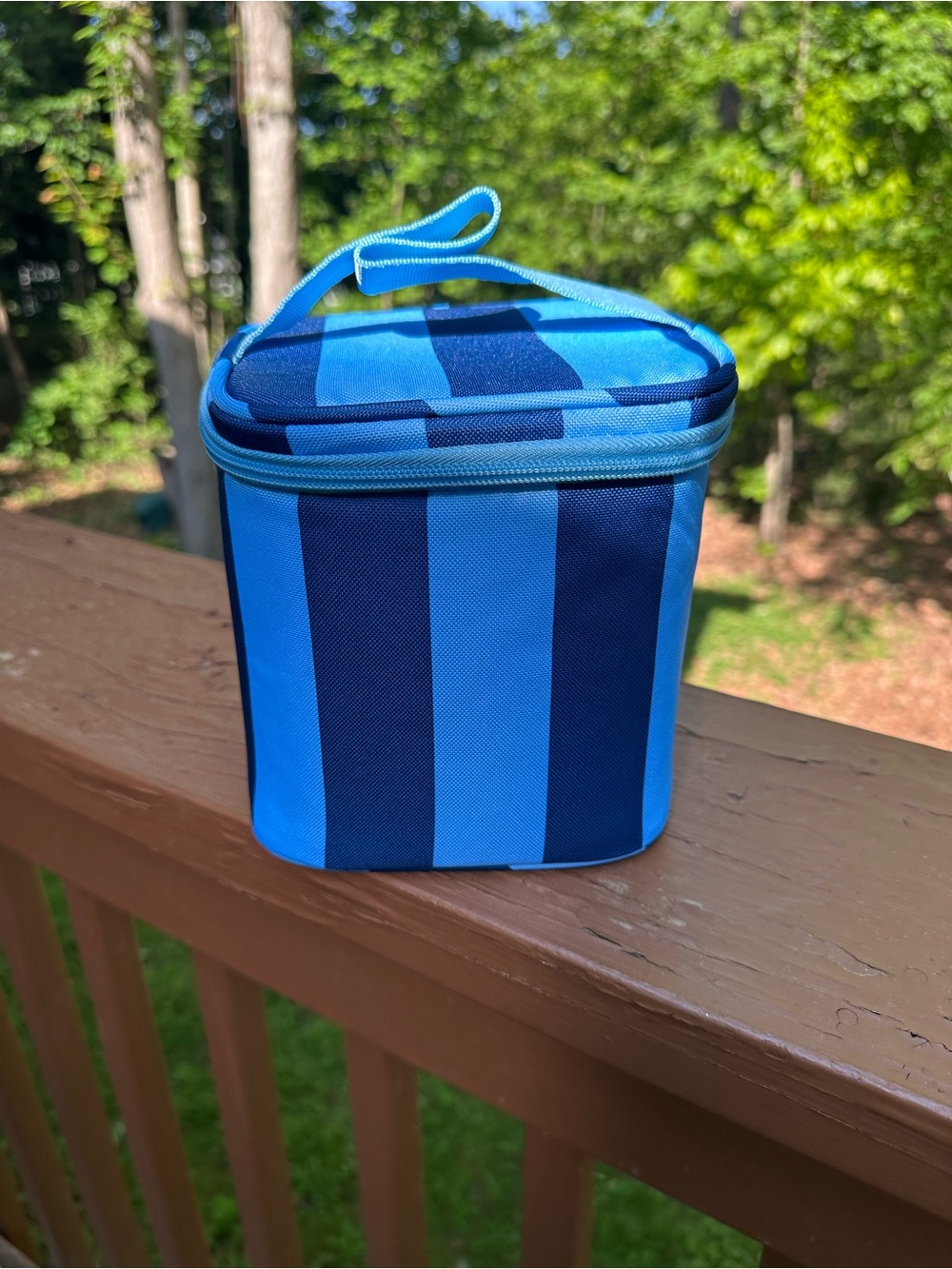 Blue striped insulated tote